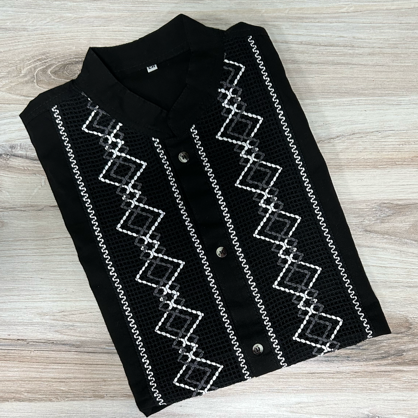 Men's Guayabera Shirt Short Sleeve Geometric Trim