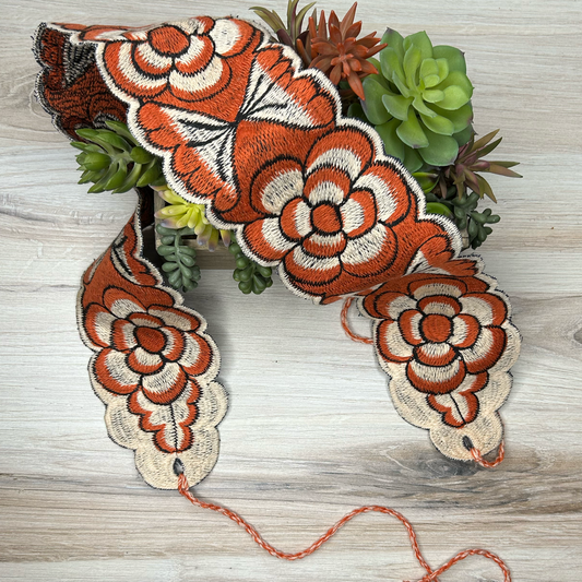 Mexican Embroidered Belt - Zinnia Burnt Orange