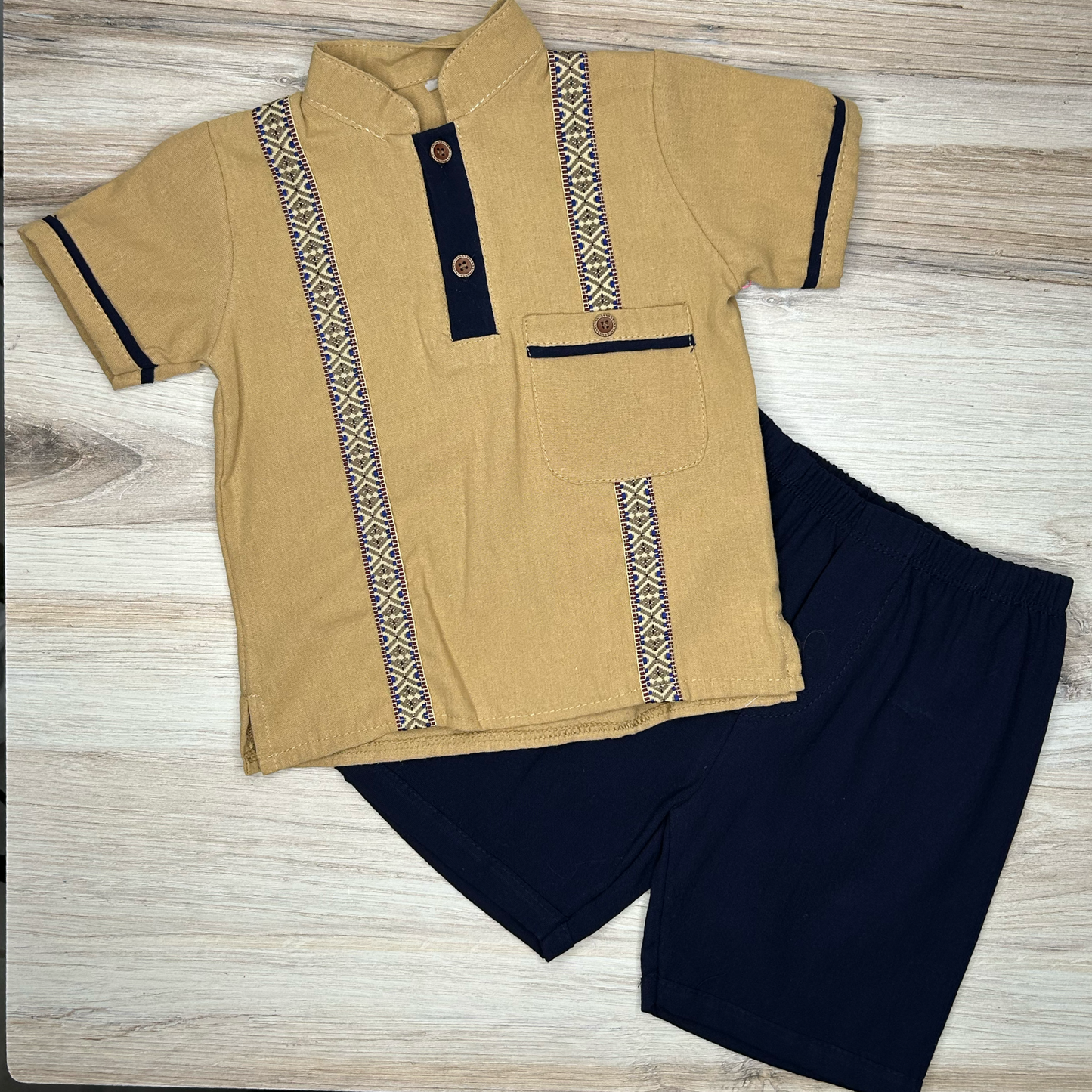 Toddler Boy Guayabera and Short Sets - Single Pocket