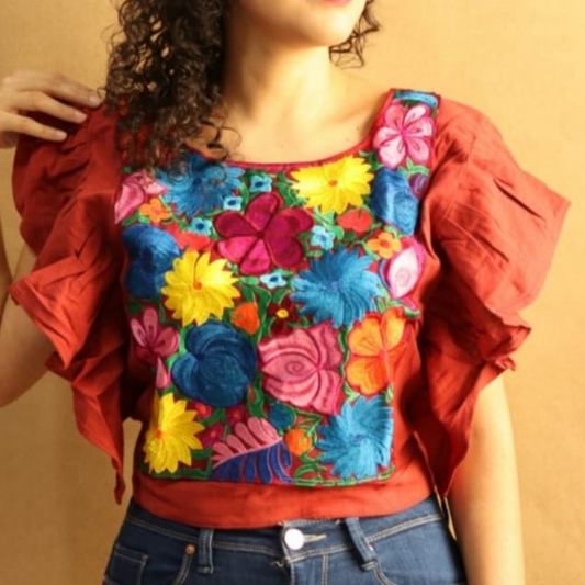 Butterfly Sleeve Mexican Blouse - Zinnia
