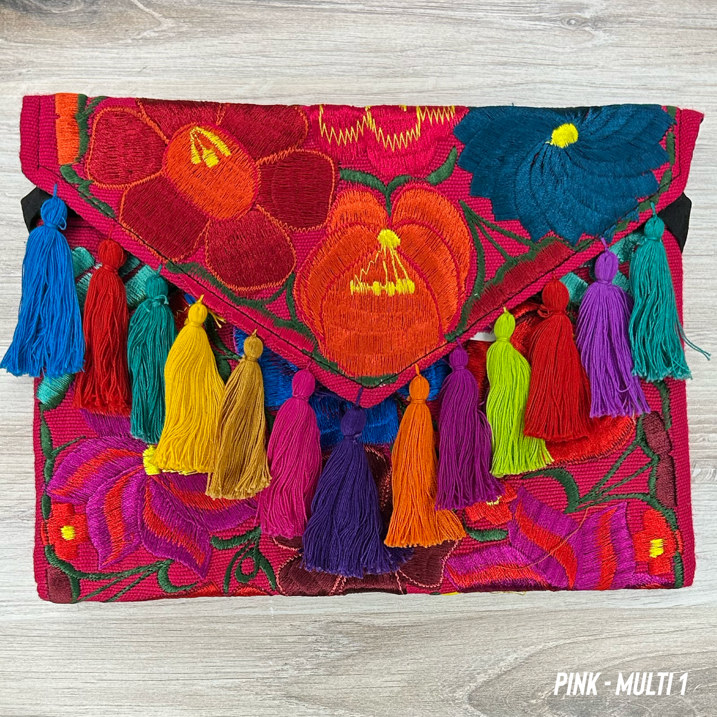 Mexican Embroidered Crossbody Clutch - Multicolor Zinnia