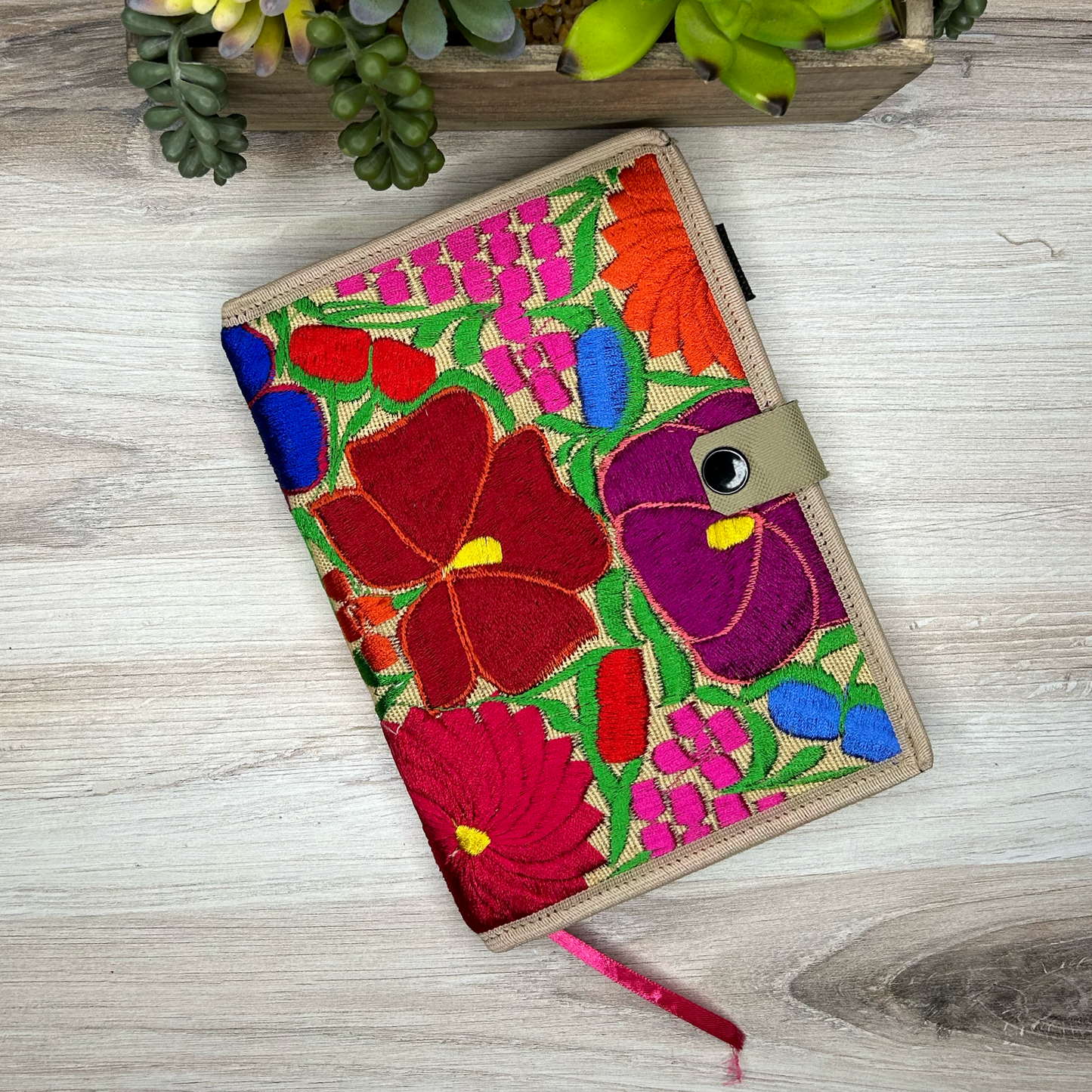Mexican Embroidered Notebook Cover - Zinnia