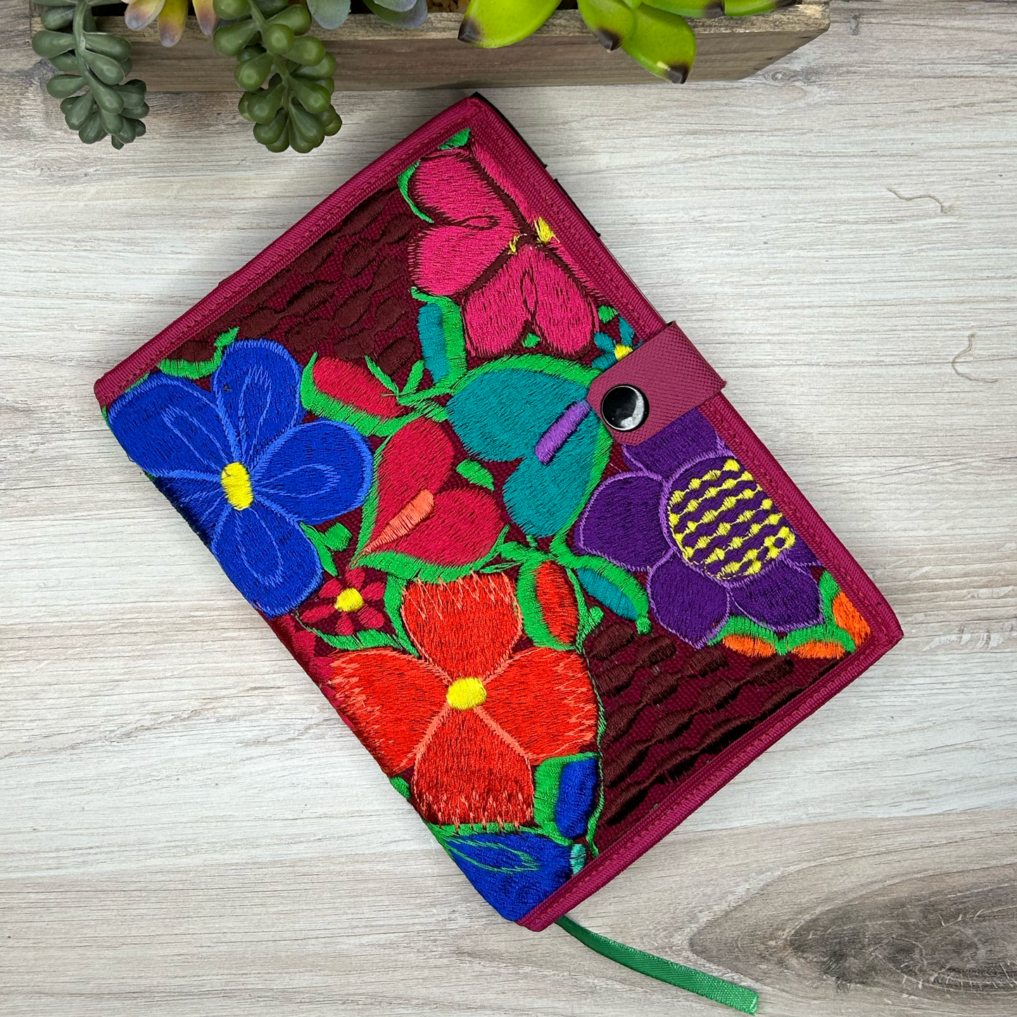 Mexican Embroidered Notebook Cover - Zinnia