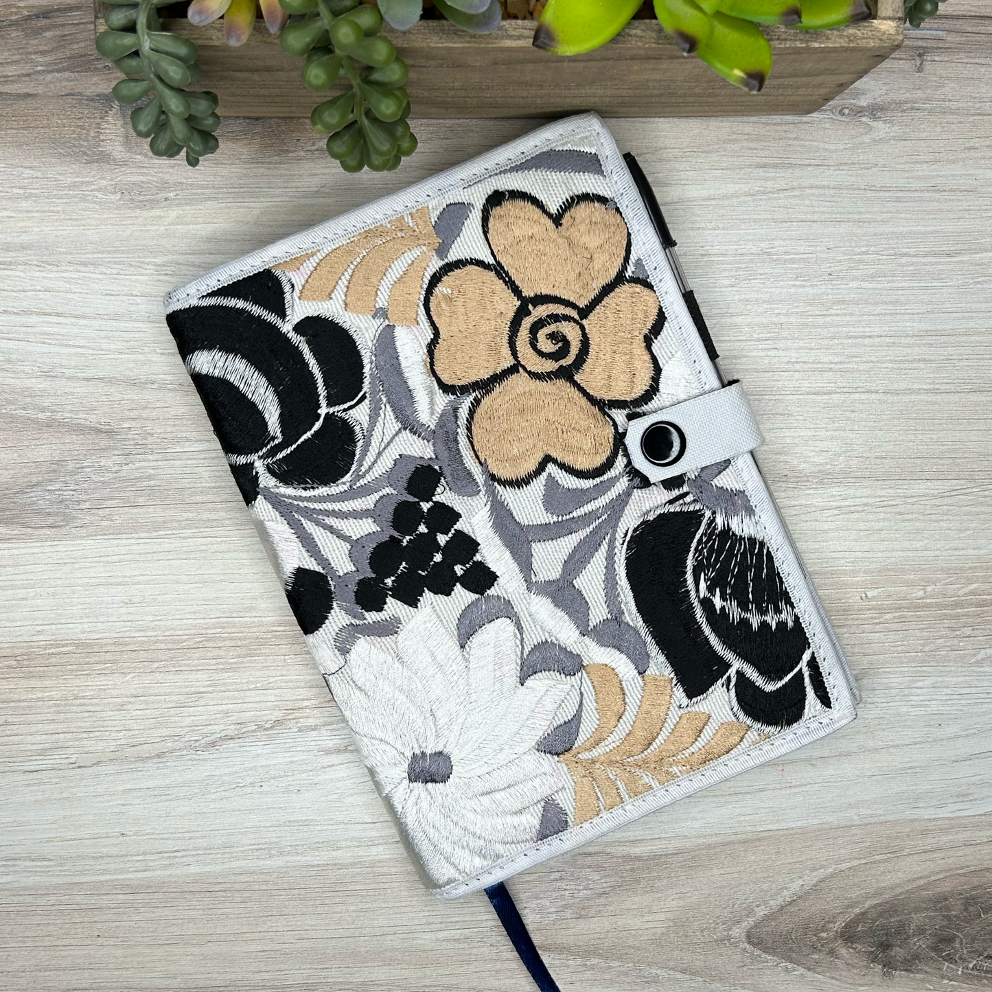 Mexican Embroidered Notebook Cover - Zinnia 2 Tone