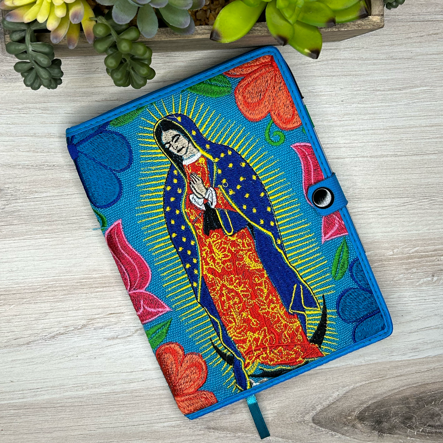 Mexican Embroidered Notebook Cover - Lady of Guadalupe