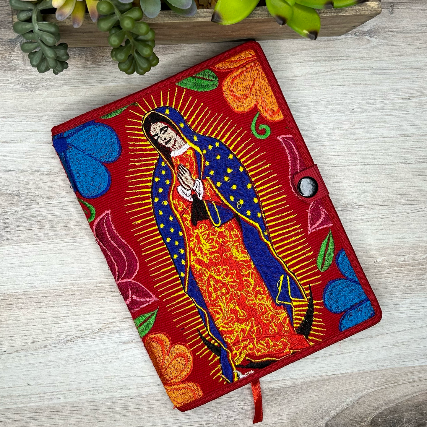 Mexican Embroidered Notebook Cover - Lady of Guadalupe