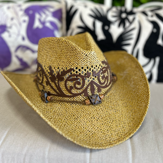 Beach Cowboy Straw Hat Sparkeld Leather Trim