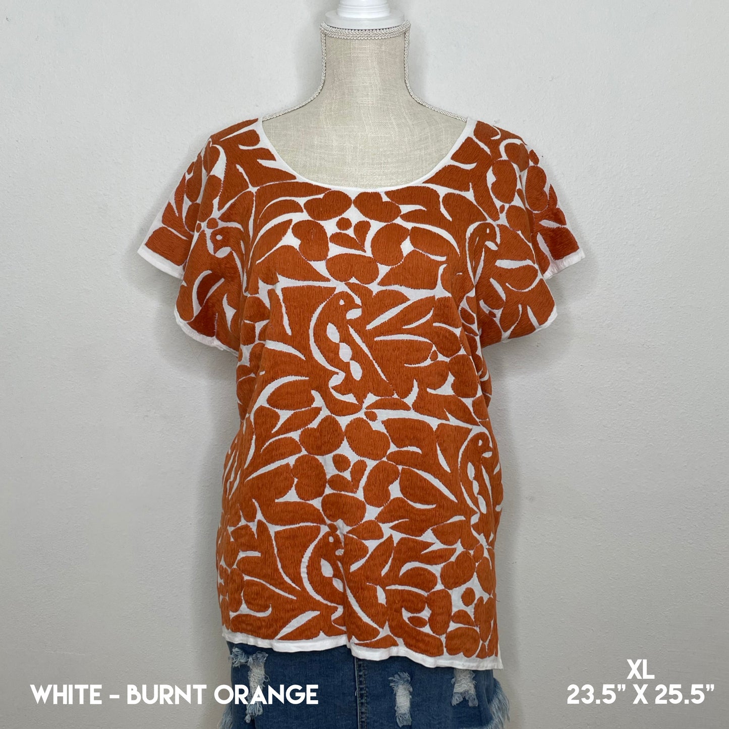 Burnt Orange Embroidered Blouse - Jalapa