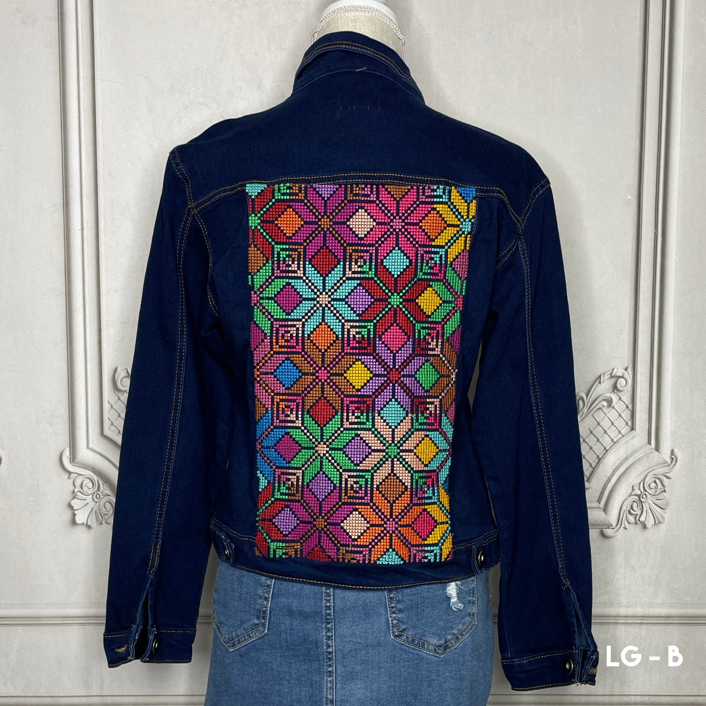 Mexican Embroidered Denim Jacket - Cross Stitch Jazmin