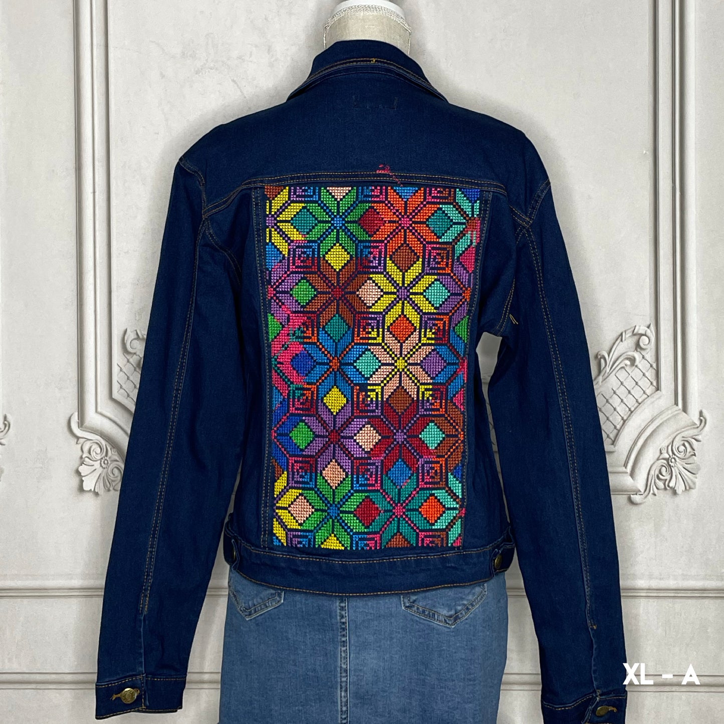 Mexican Embroidered Denim Jacket - Cross Stitch Jazmin