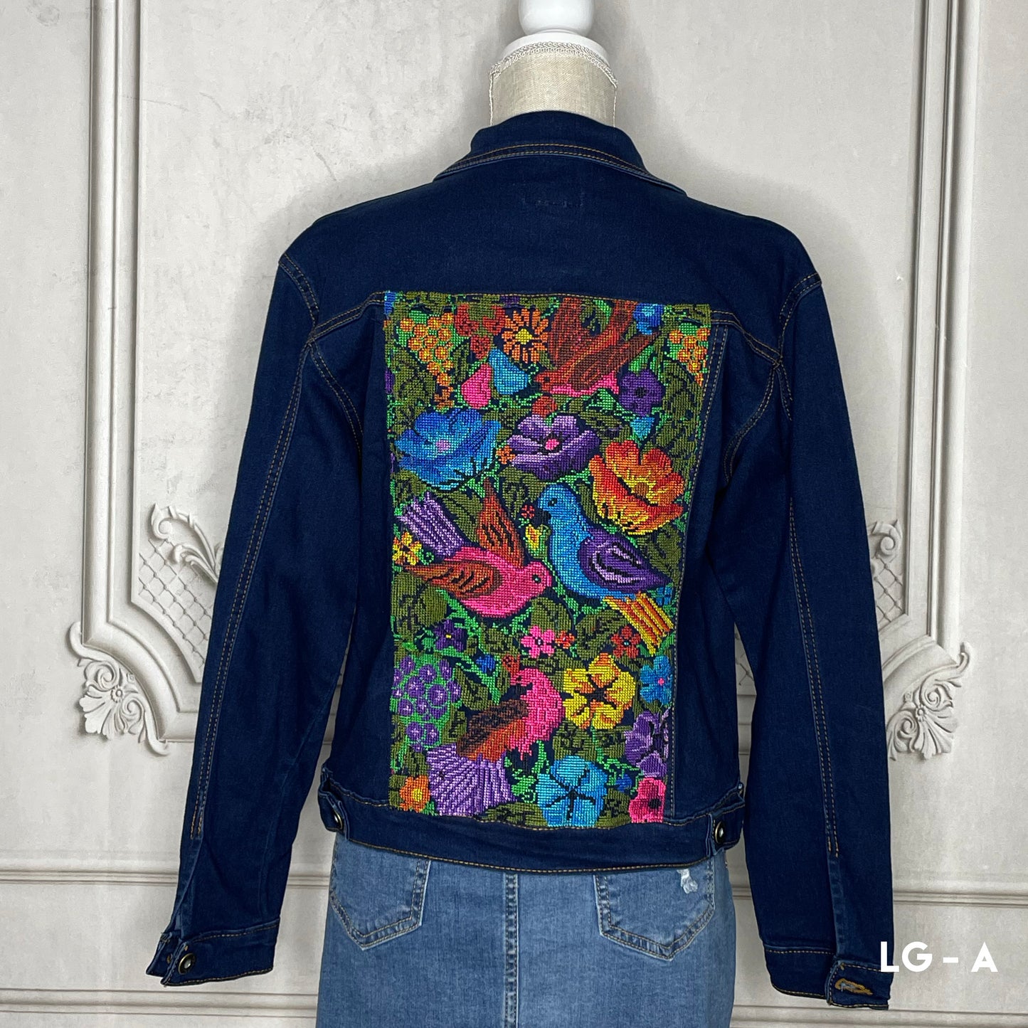 Mexican Embroidered Denim Jacket - Cross Stitch Roses