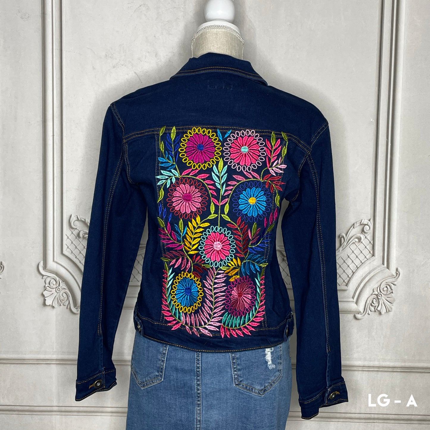 Mexican Embroidered Denim Jacket - Rococo