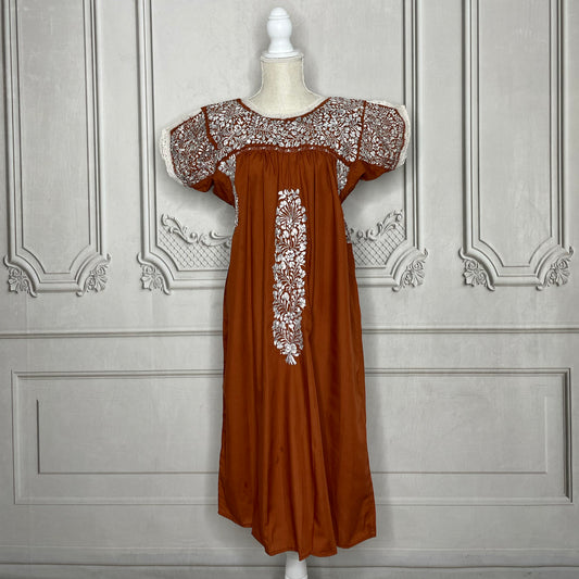 San Antonino Gala Mexican Dress - Burnt Orange Short