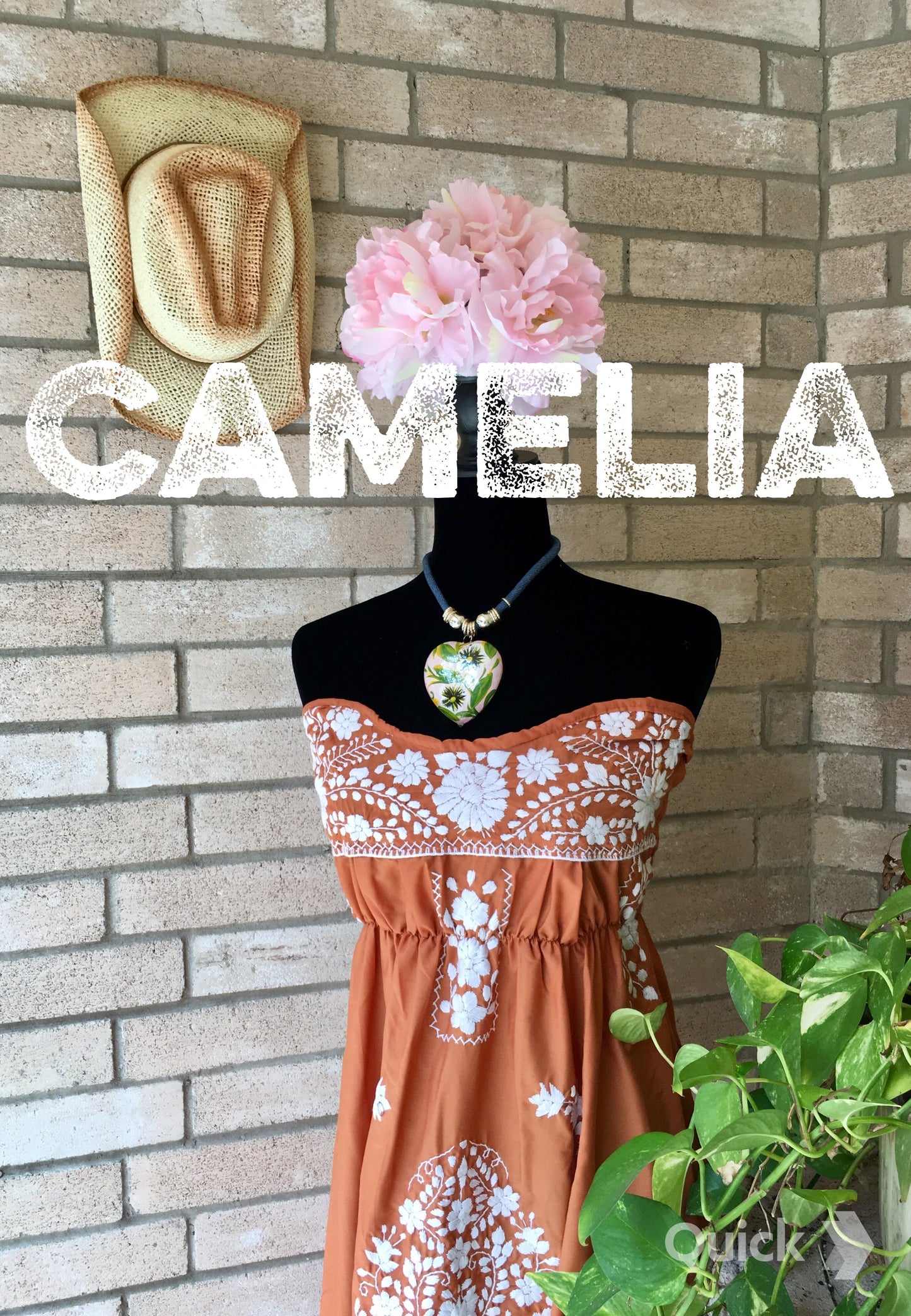 Puebla Mexican Strapless Dress  - Burnt Orange