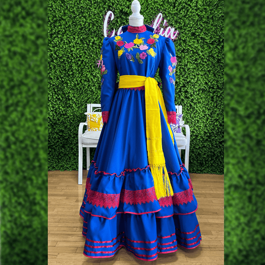 Adelita Escaramuza Charra Dress - Blue and Red Adelita Escaramuza Charra Dress - Blue and Red