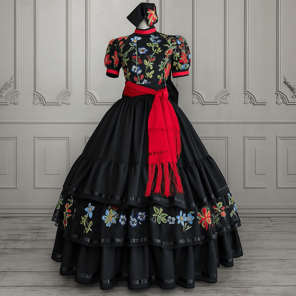 Adelita Escaramuza Charra Dress - Floral Applique Adelita Escaramuza Charra Dress - Floral Applique