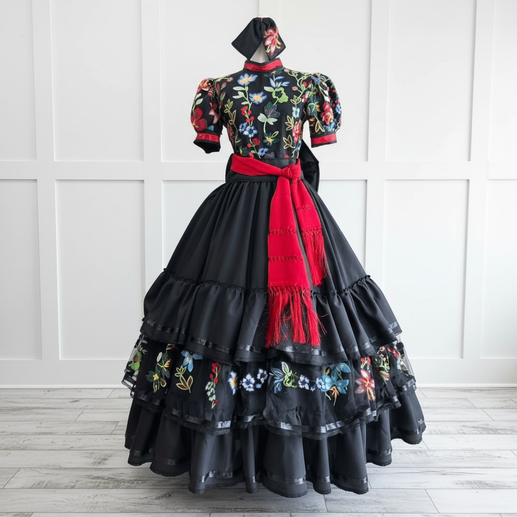 Adelita Escaramuza Charra Dress - Floral Applique Adelita Escaramuza Charra Dress - Floral Applique