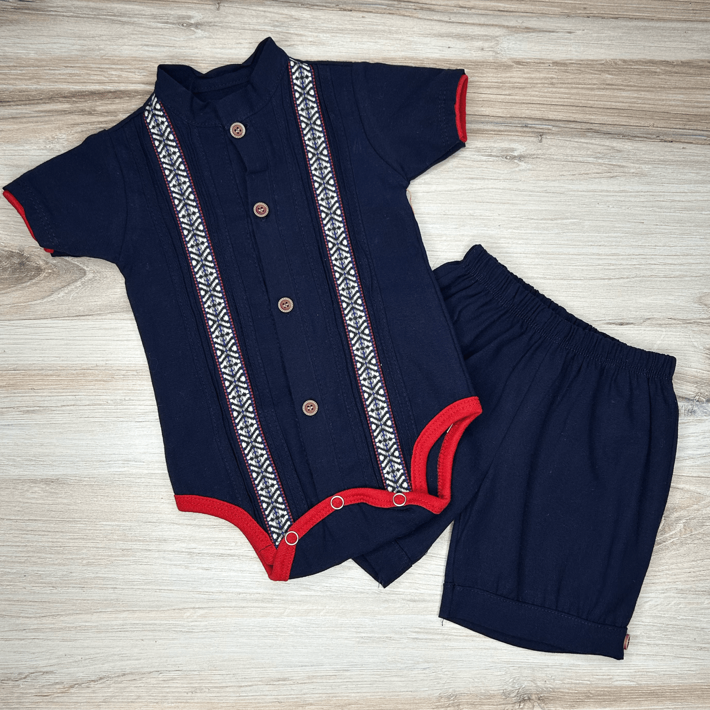 Baby Boy Guayabera Onesie with Shorts