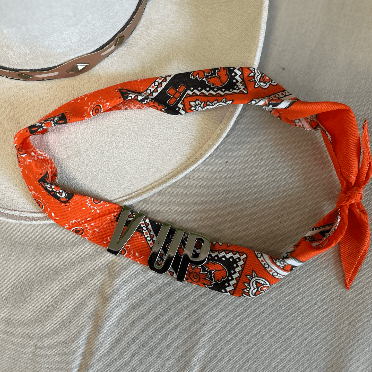 Bandana Letter Charm Hatband - V'sUP Bandana Letter Charm Hatband - V'sUP