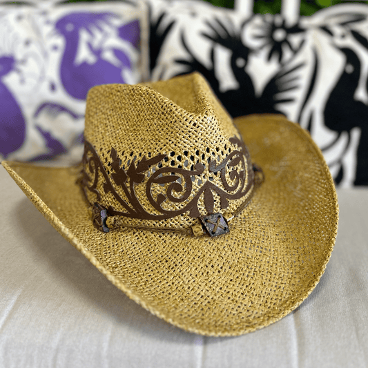 Beach Cowboy Straw Hat Sparkeld Leather Trim