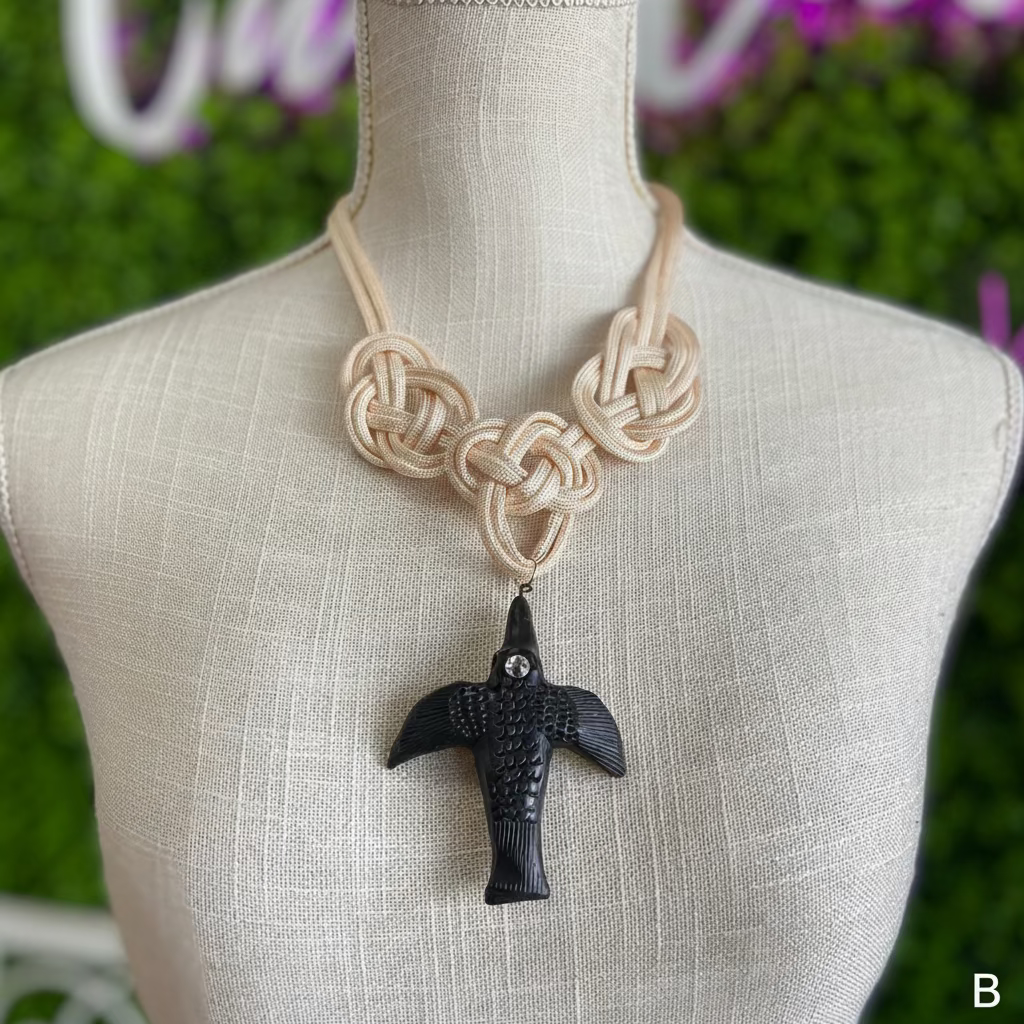 Black Clay Hummingbird Necklace - Nudos Black Clay Hummingbird Necklace - Nudos
