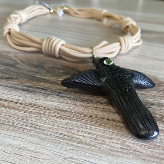 Black Clay Hummingbird Necklace - Nudos Black Clay Hummingbird Necklace - Nudos