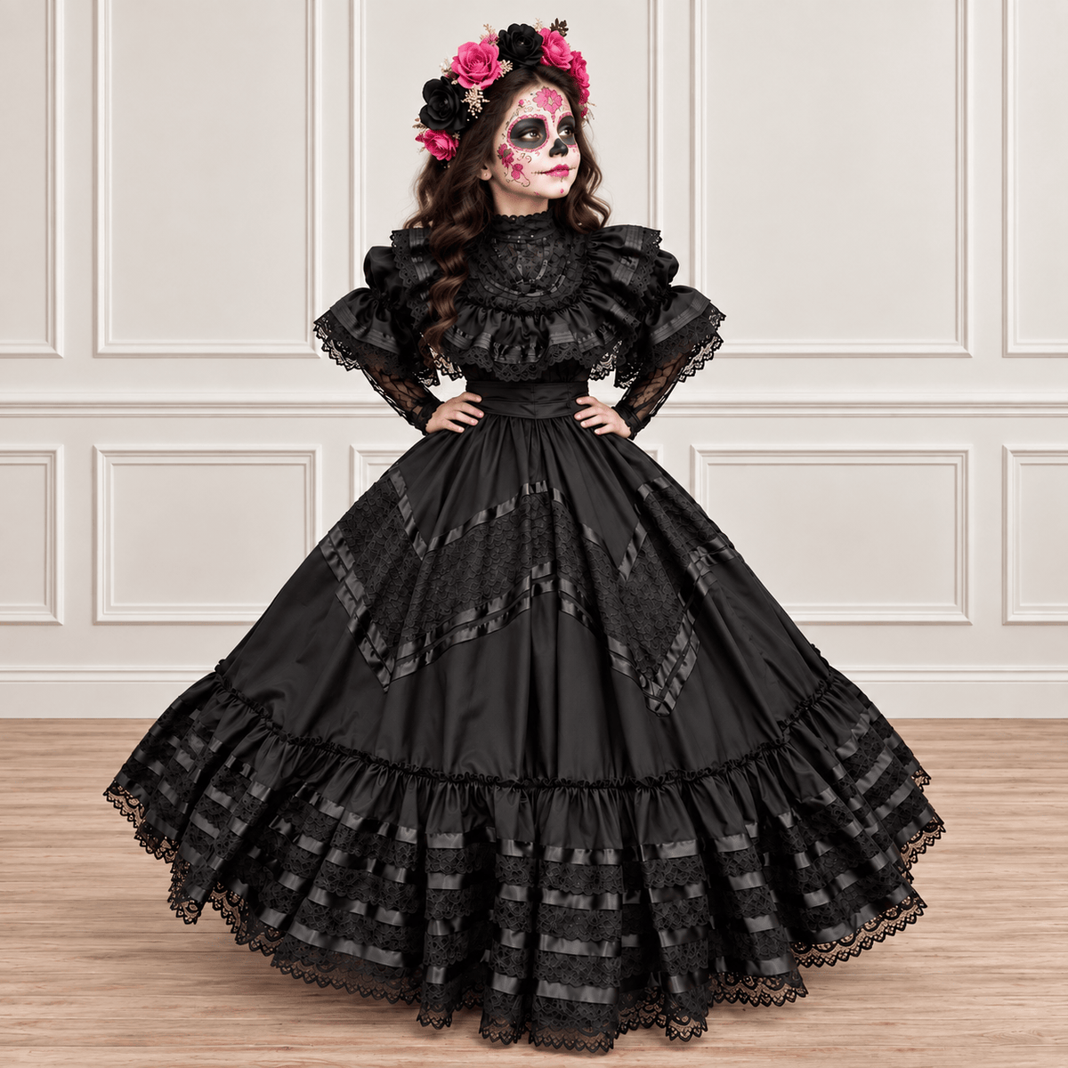 Black Jalisco Day of the Dead Dress - Child Black Jalisco Day of the Dead Dress - Child
