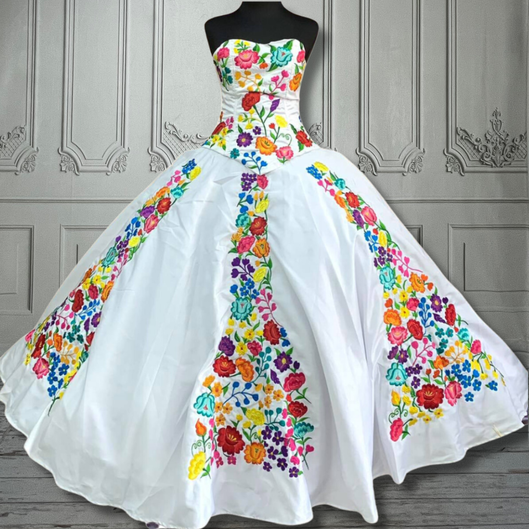 Embroidered Mexican Quinceanera Dress - Princesa
