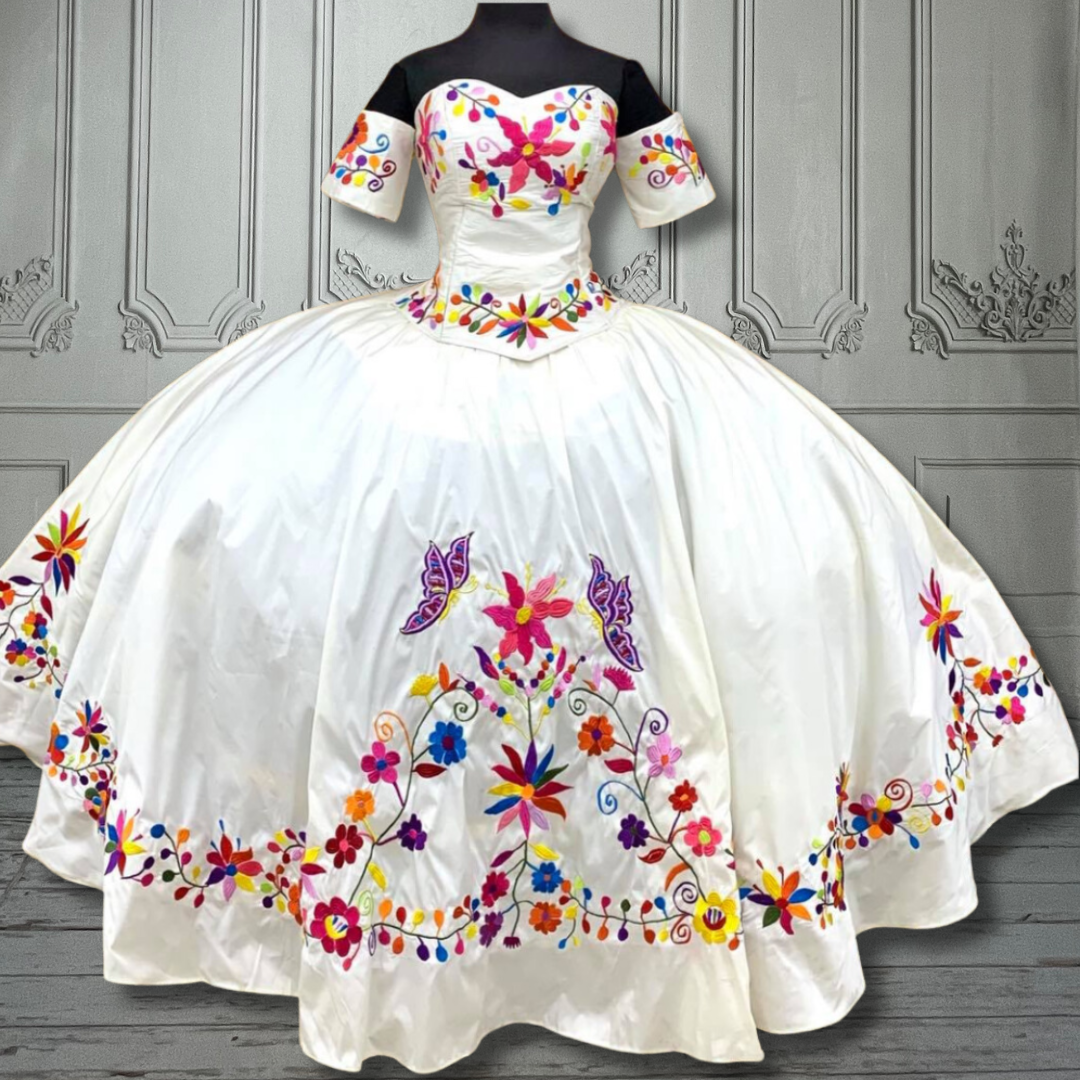 Embroidered Mexican Quinceanera Dress - Mariposa 2