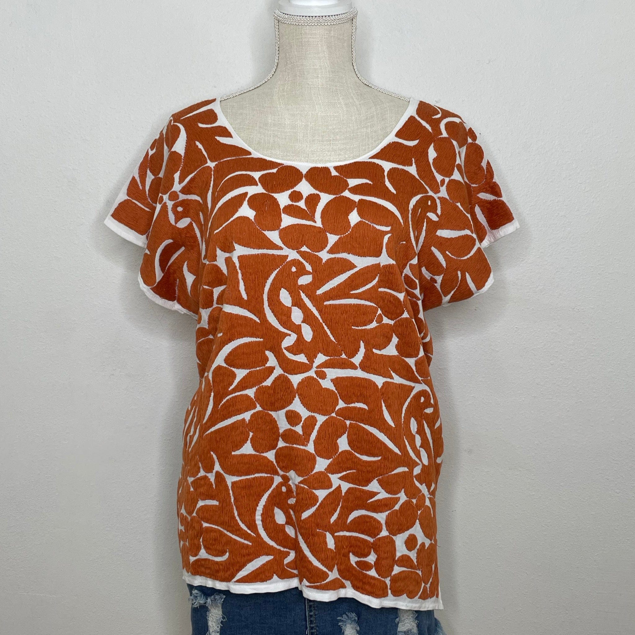 Burnt Orange Embroidered Blouse - Jalapa