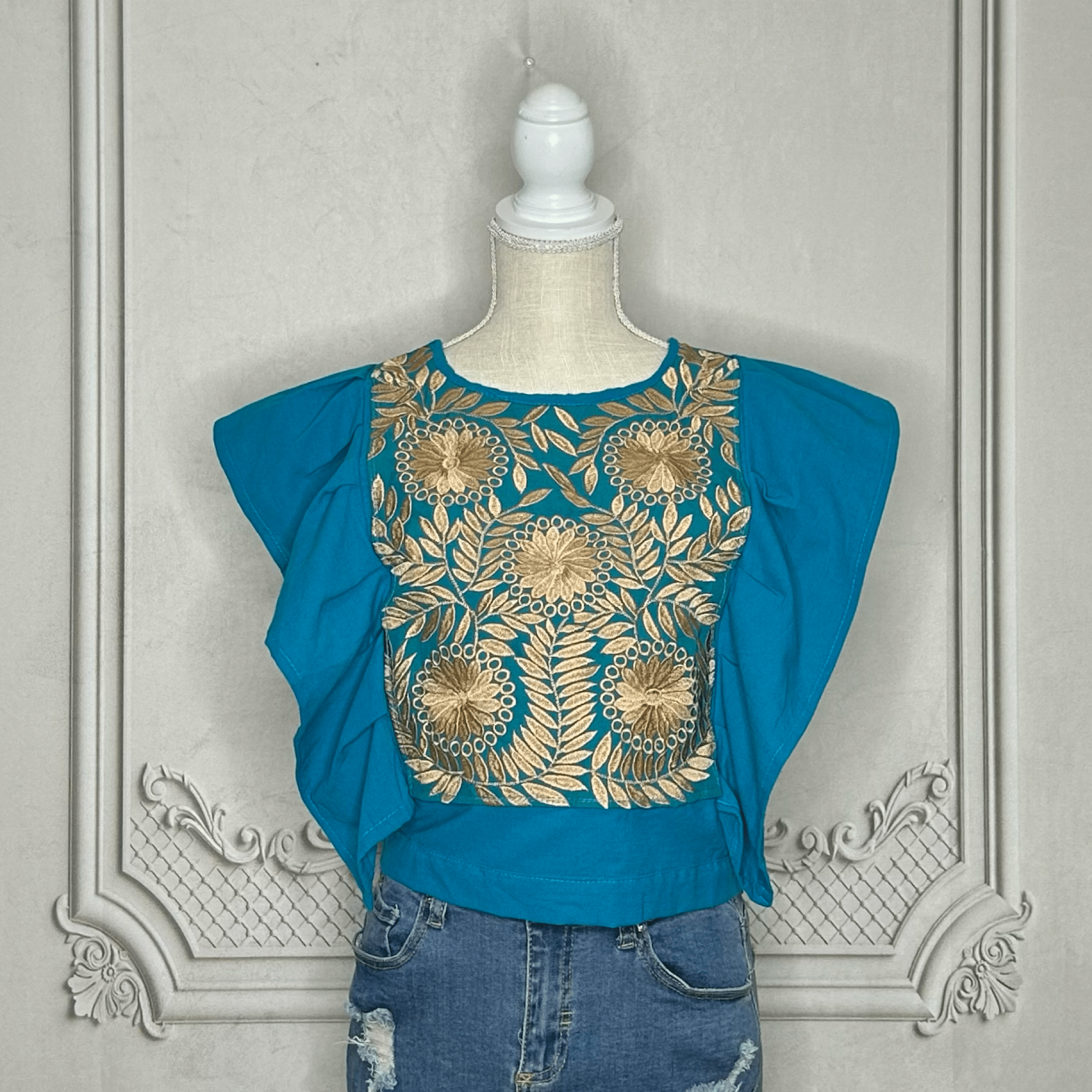 Butterfly Sleeve Mexican Blouse - Rococo Gold Butterfly Sleeve Mexican Blouse - Rococo Gold