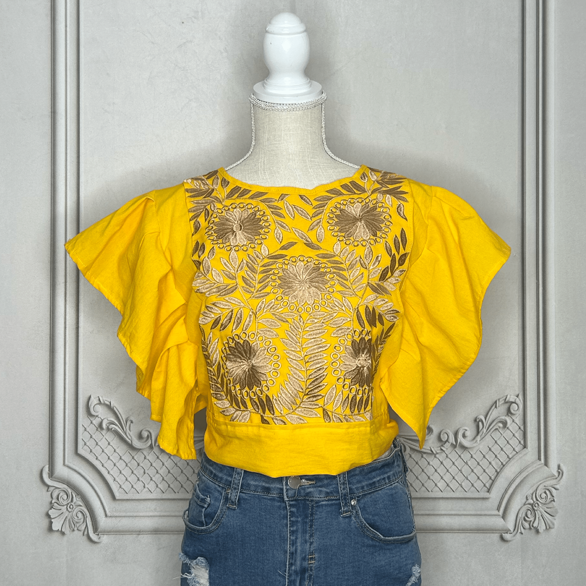 Butterfly Sleeve Mexican Blouse - Rococo Gold Butterfly Sleeve Mexican Blouse - Rococo Gold