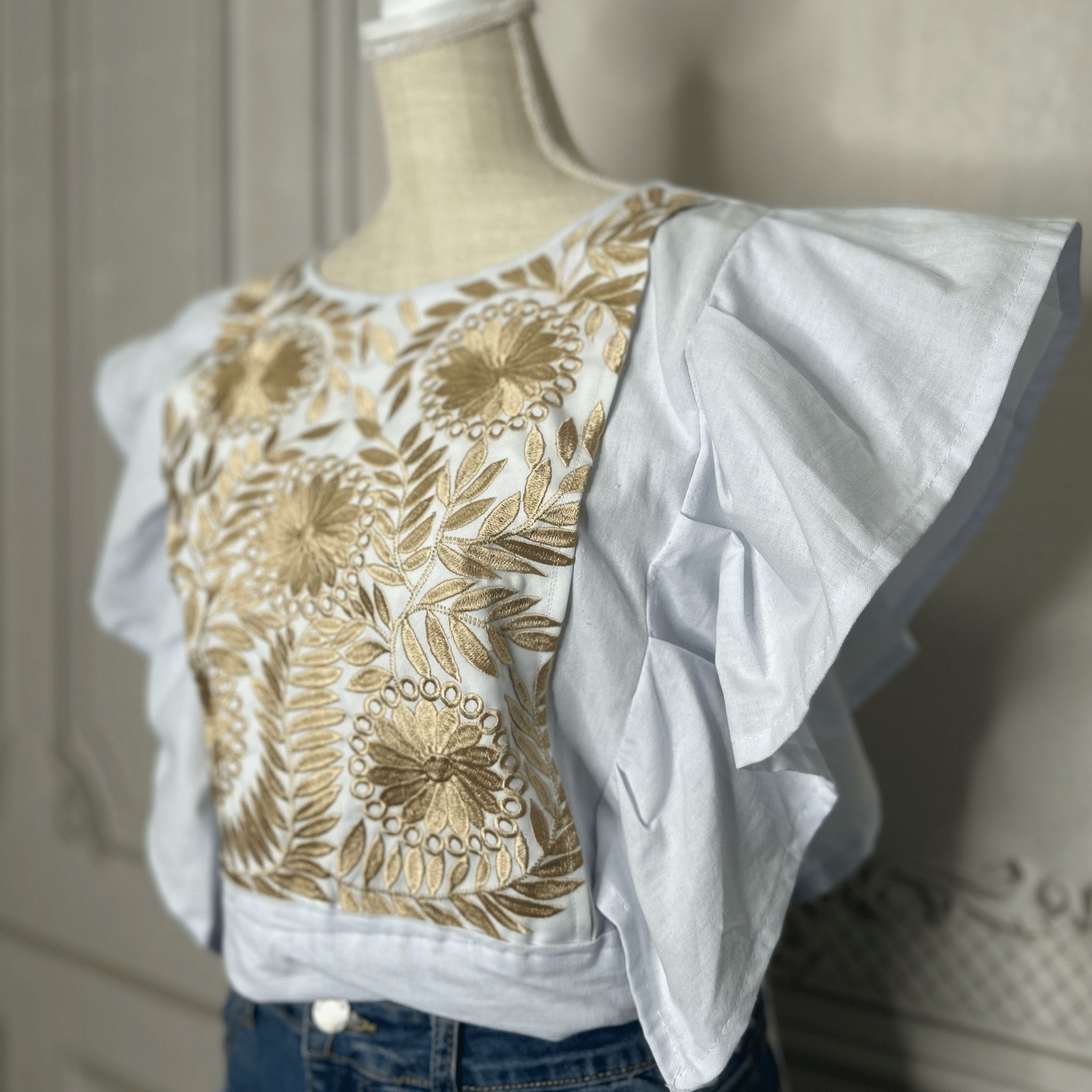 Butterfly Sleeve Mexican Blouse - Rococo Gold Butterfly Sleeve Mexican Blouse - Rococo Gold