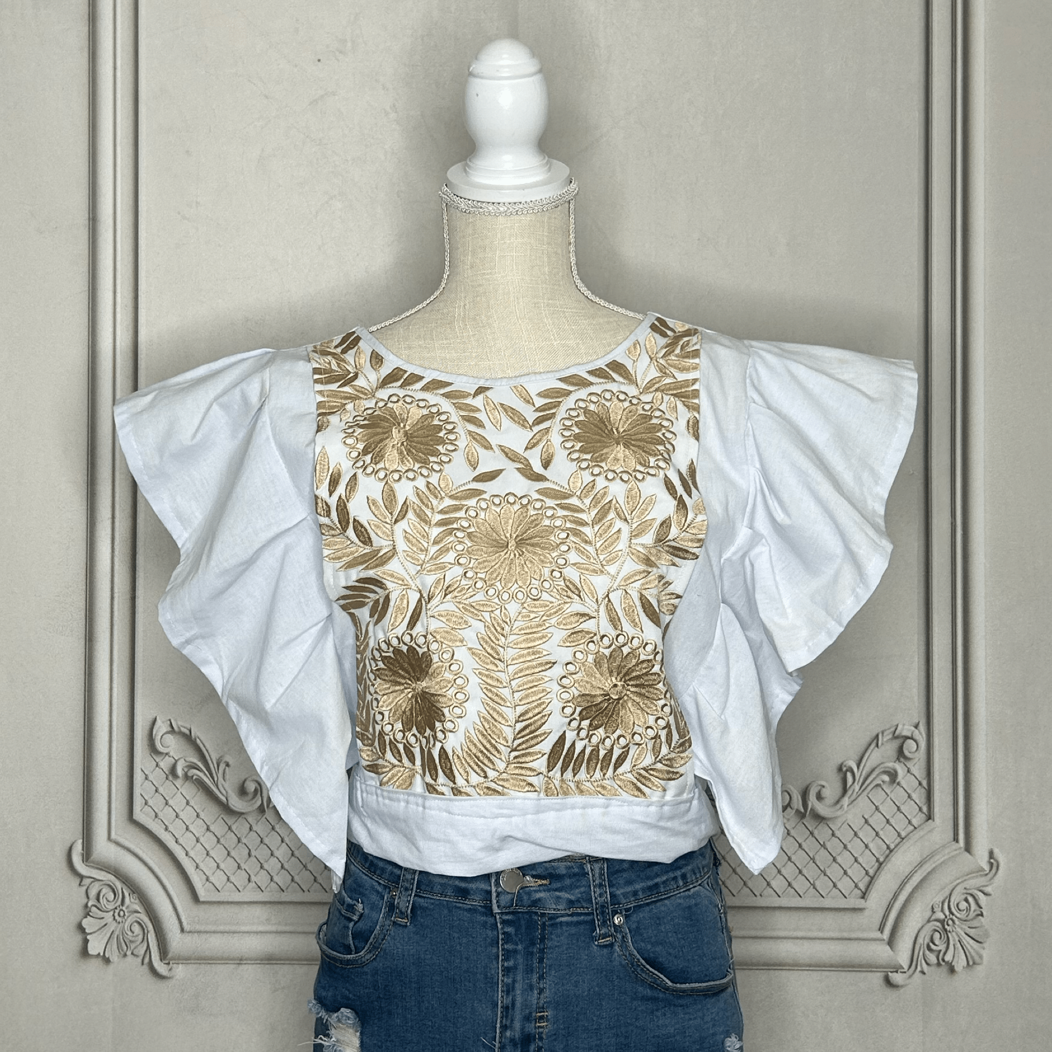 Butterfly Sleeve Mexican Blouse - Rococo Gold Butterfly Sleeve Mexican Blouse - Rococo Gold