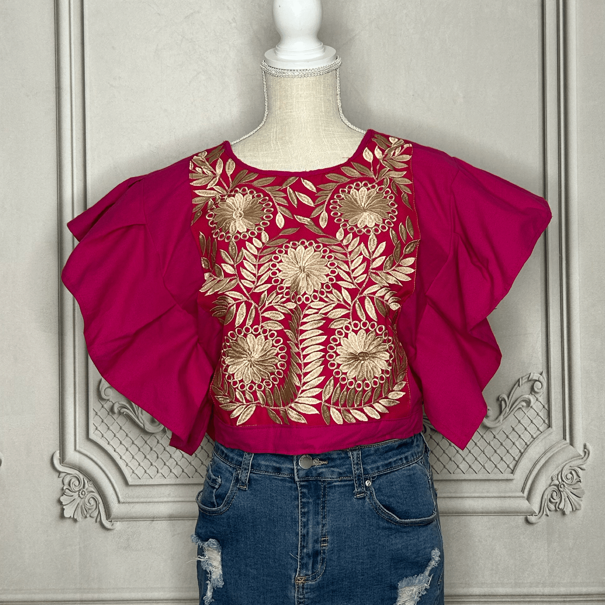 Butterfly Sleeve Mexican Blouse - Rococo Gold Butterfly Sleeve Mexican Blouse - Rococo Gold