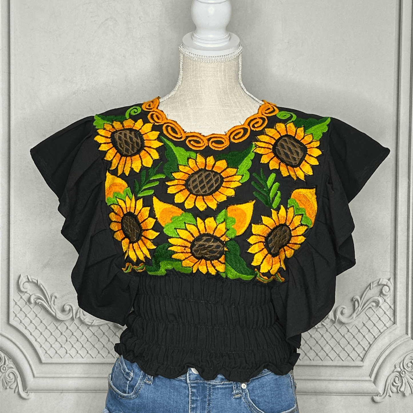 Butterfly Sleeve Mexican Crop Top Sunflower