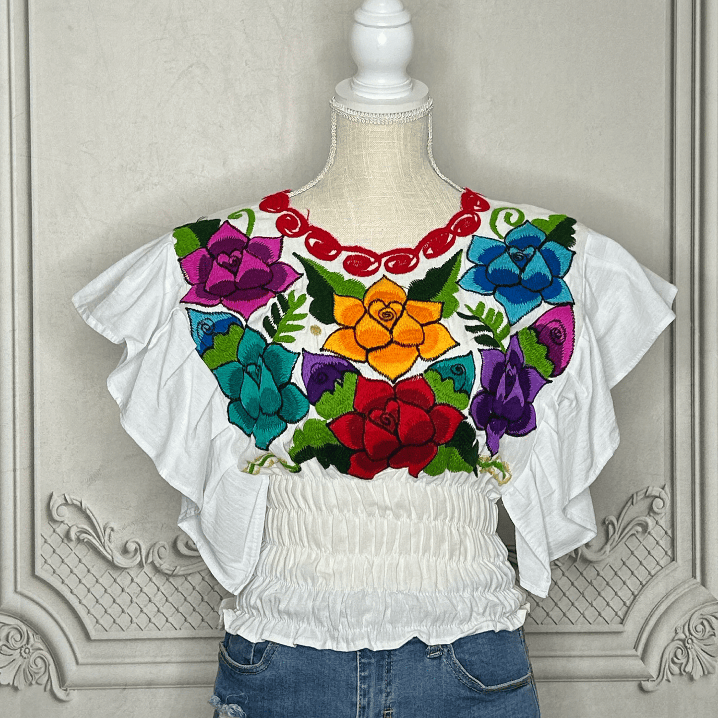 Butterfly Sleeve Mexican Crop Top Zinnia