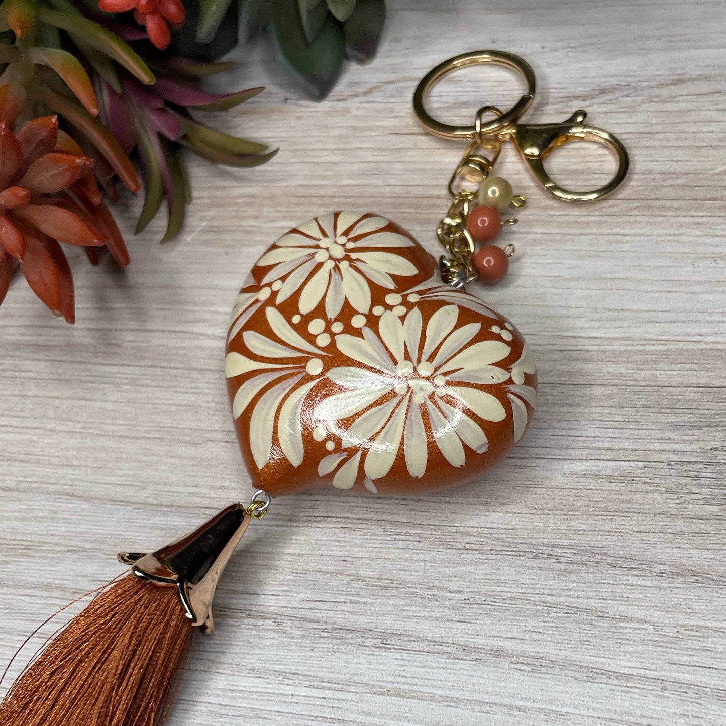 Ceramic Heart Keychain - Burnt Orange