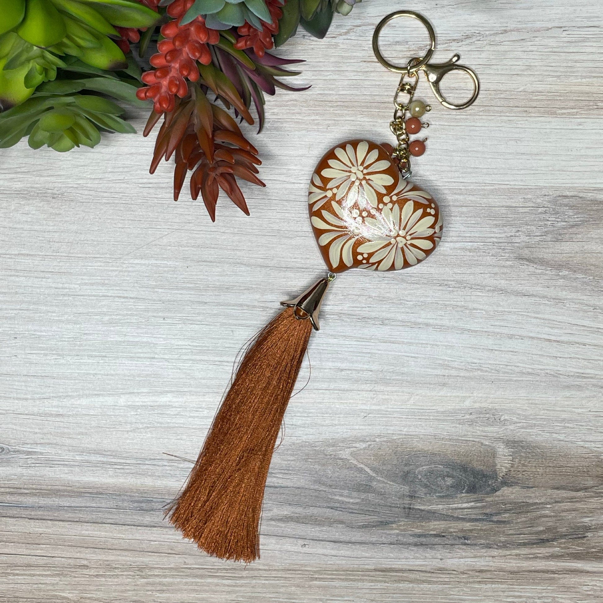 Ceramic Heart Keychain - Burnt Orange