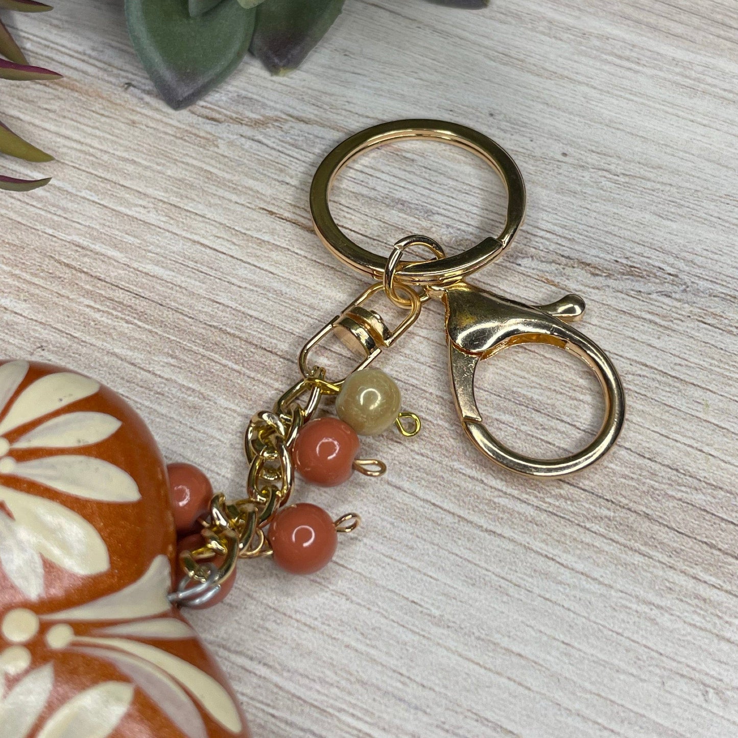 Ceramic Heart Keychain - Burnt Orange