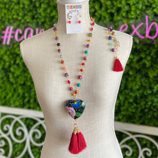 Ceramic Heart Necklace Set - Palm Beads Ceramic Heart Necklace Set - Palm Beads