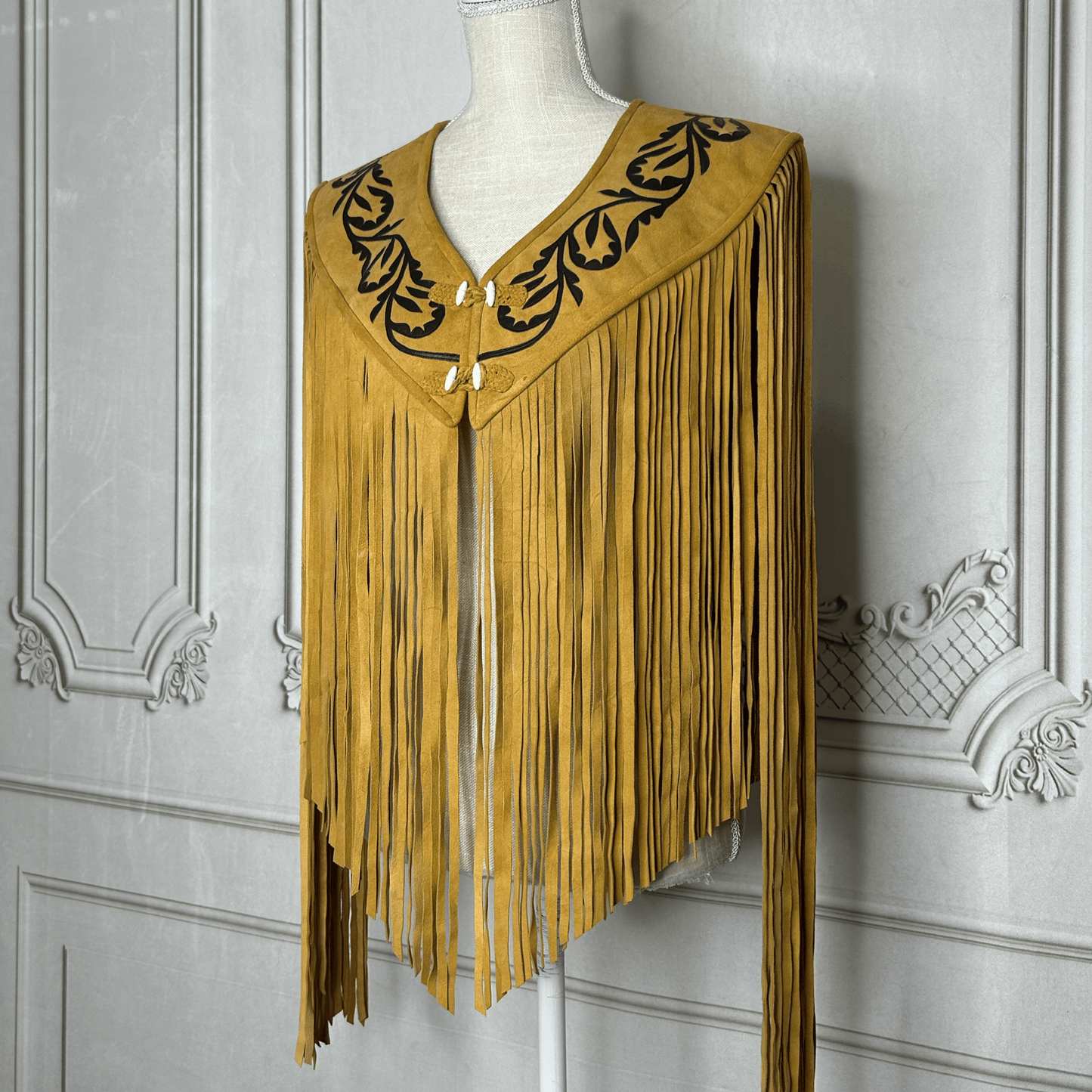 Chalina Tamaulipeca Leather Fringed Cape - Caramel w/ Black Chalina Tamaulipeca Leather Fringed Cape - Caramel w/ Black