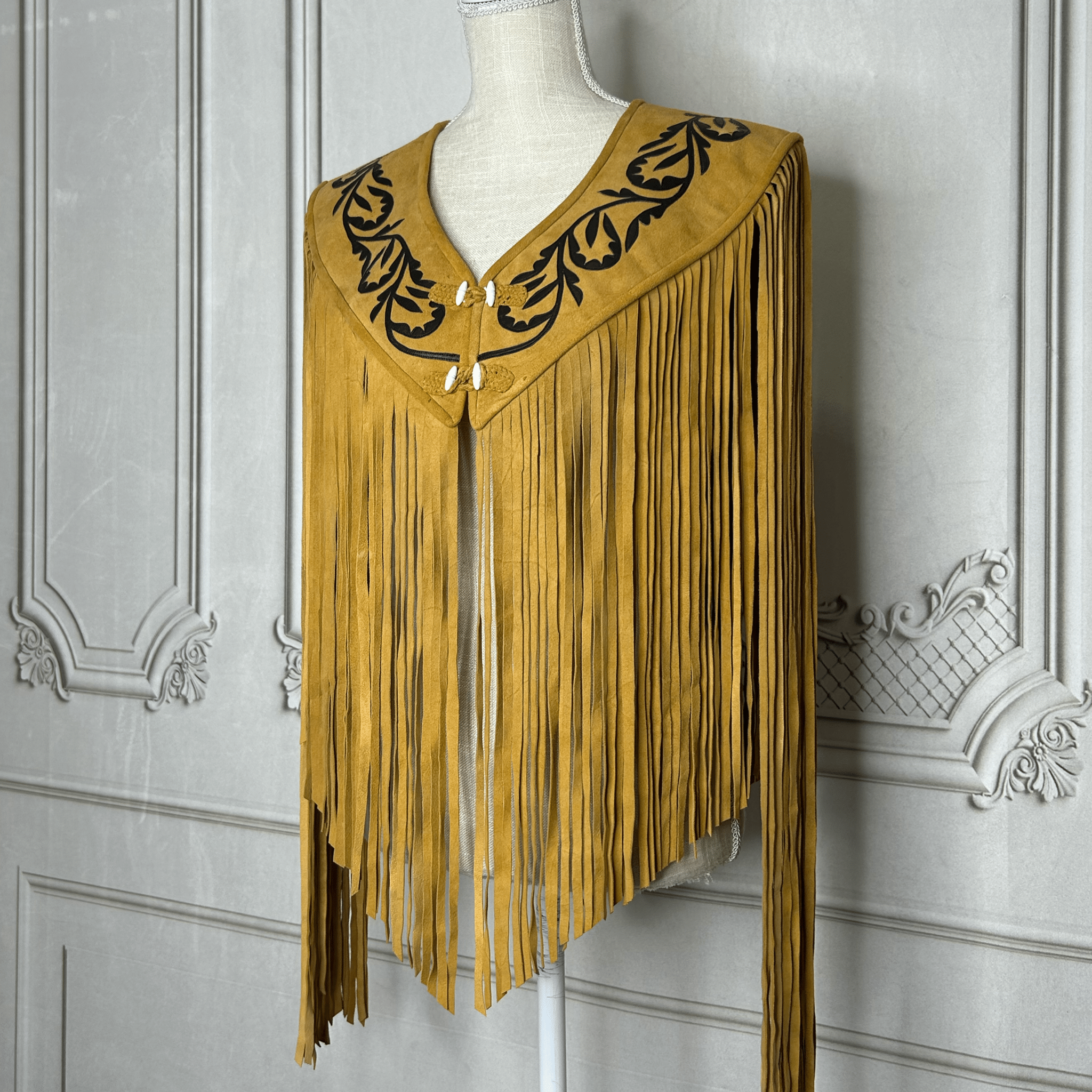 Chalina Tamaulipeca Leather Fringed Cape - Caramel w/ Black Chalina Tamaulipeca Leather Fringed Cape - Caramel w/ Black