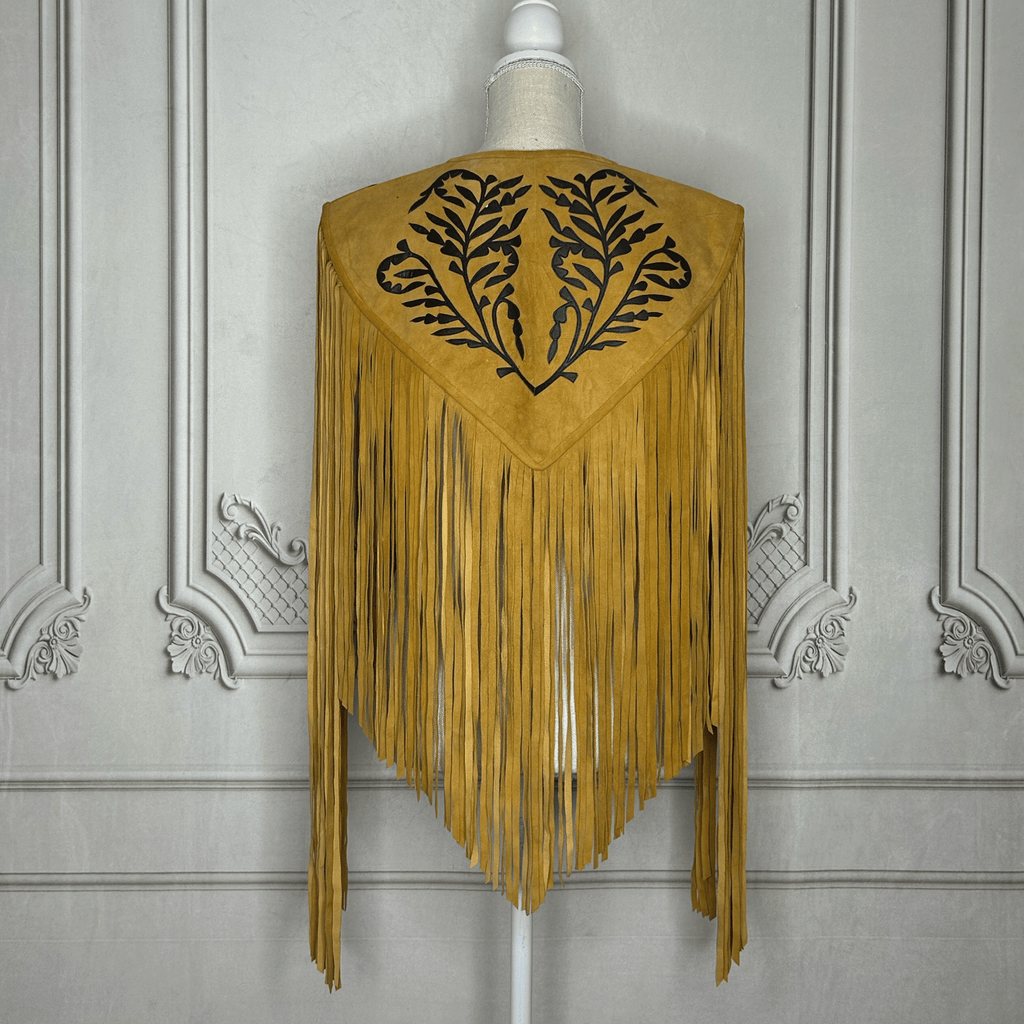 Chalina Tamaulipeca Leather Fringed Cape - Caramel w/ Black Chalina Tamaulipeca Leather Fringed Cape - Caramel w/ Black