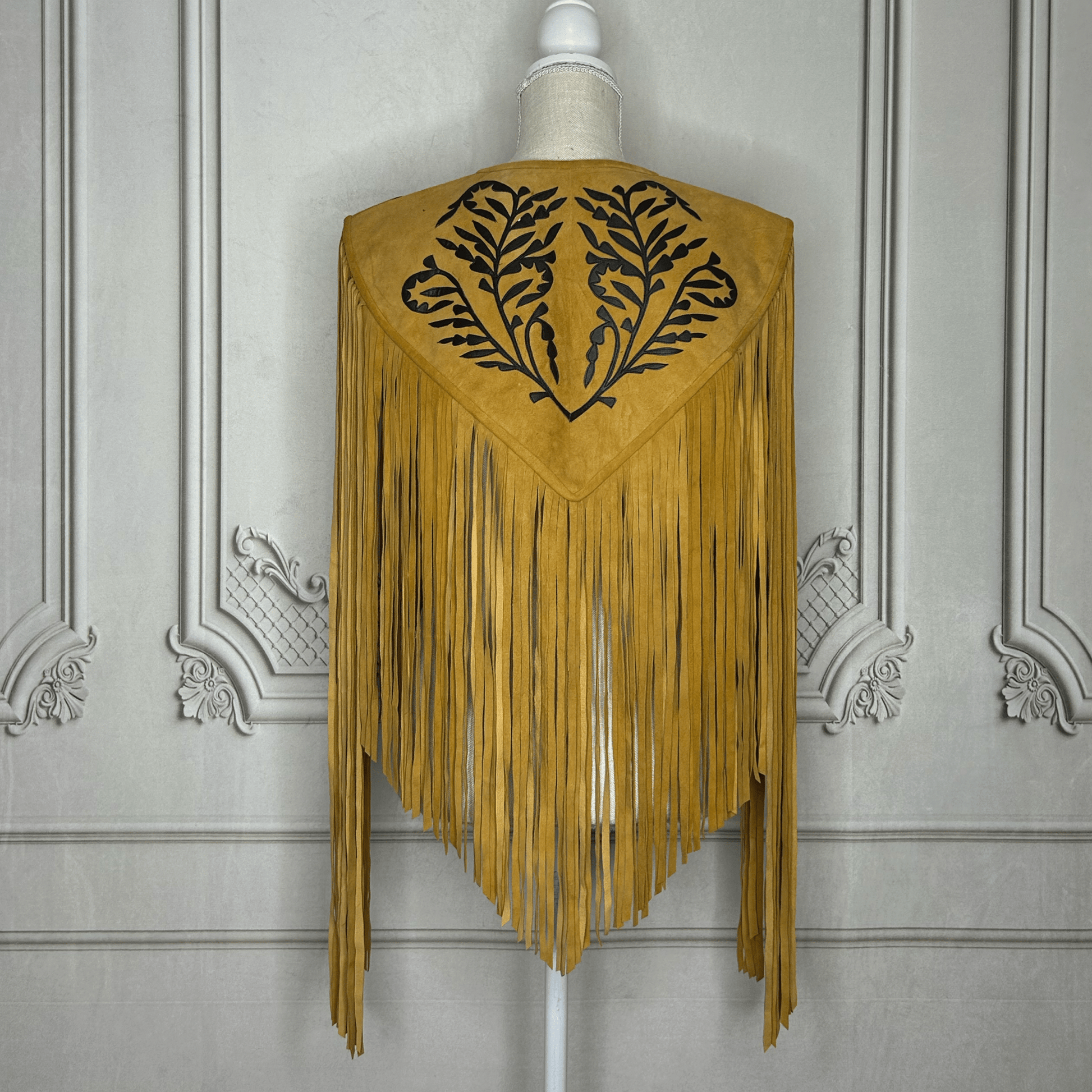 Chalina Tamaulipeca Leather Fringed Cape - Caramel w/ Black Chalina Tamaulipeca Leather Fringed Cape - Caramel w/ Black