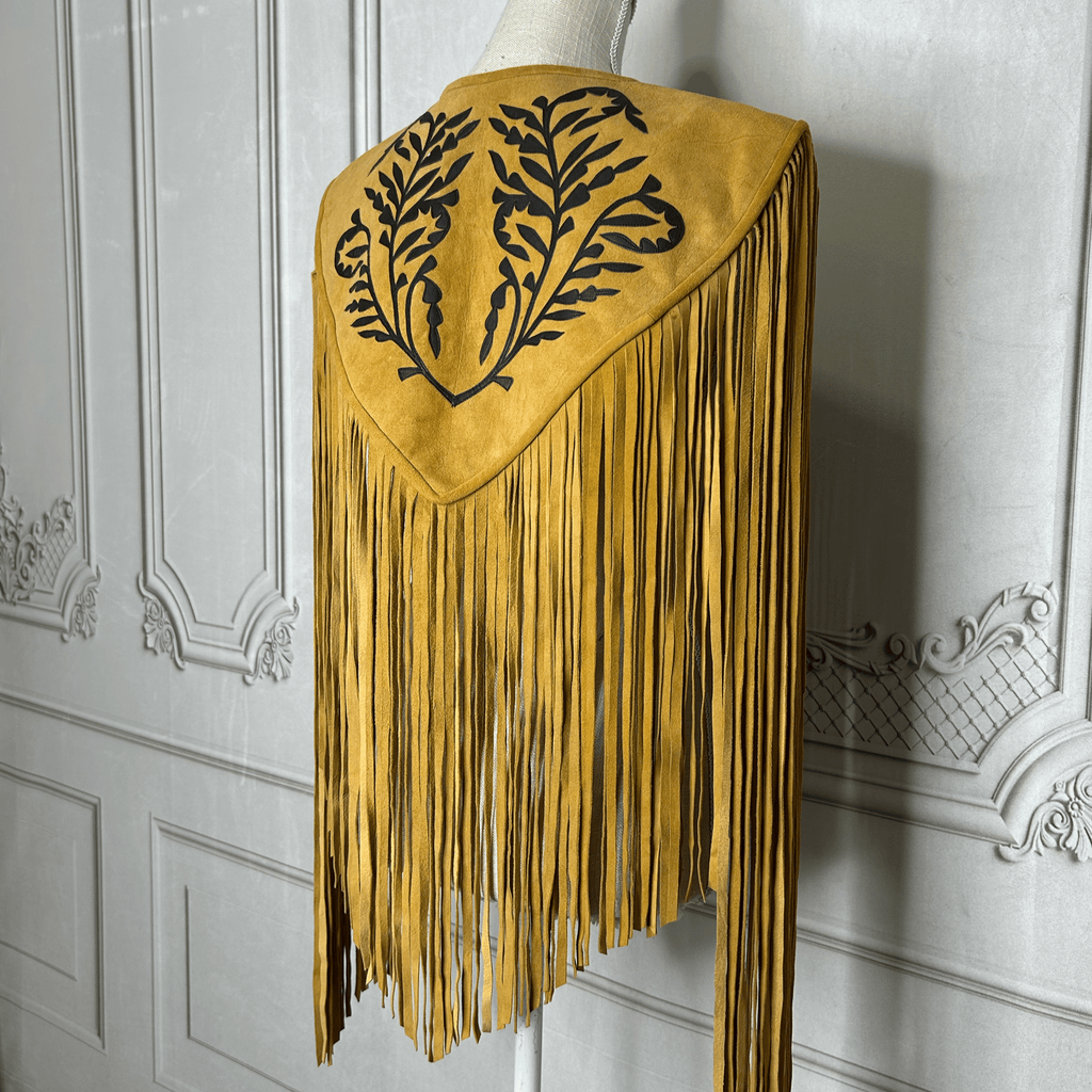 Chalina Tamaulipeca Leather Fringed Cape - Caramel w/ Black Chalina Tamaulipeca Leather Fringed Cape - Caramel w/ Black