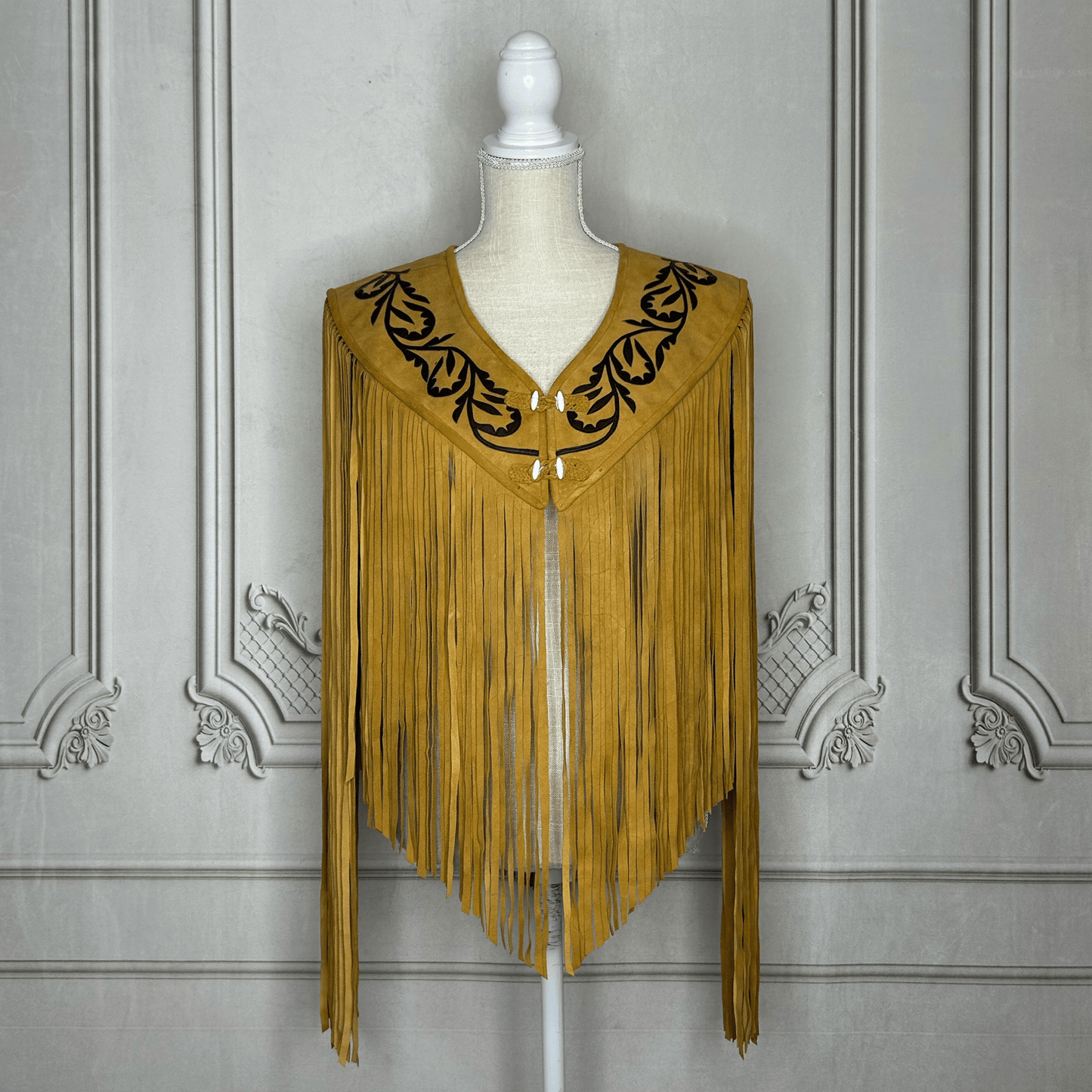 Chalina Tamaulipeca Leather Fringed Cape - Caramel w/ Black Chalina Tamaulipeca Leather Fringed Cape - Caramel w/ Black