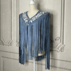 Chalina Tamaulipeca Leather Fringed Cape - Denim w/ White Chalina Tamaulipeca Leather Fringed Cape - Denim w/ White