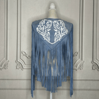 Chalina Tamaulipeca Leather Fringed Cape - Denim w/ White Chalina Tamaulipeca Leather Fringed Cape - Denim w/ White