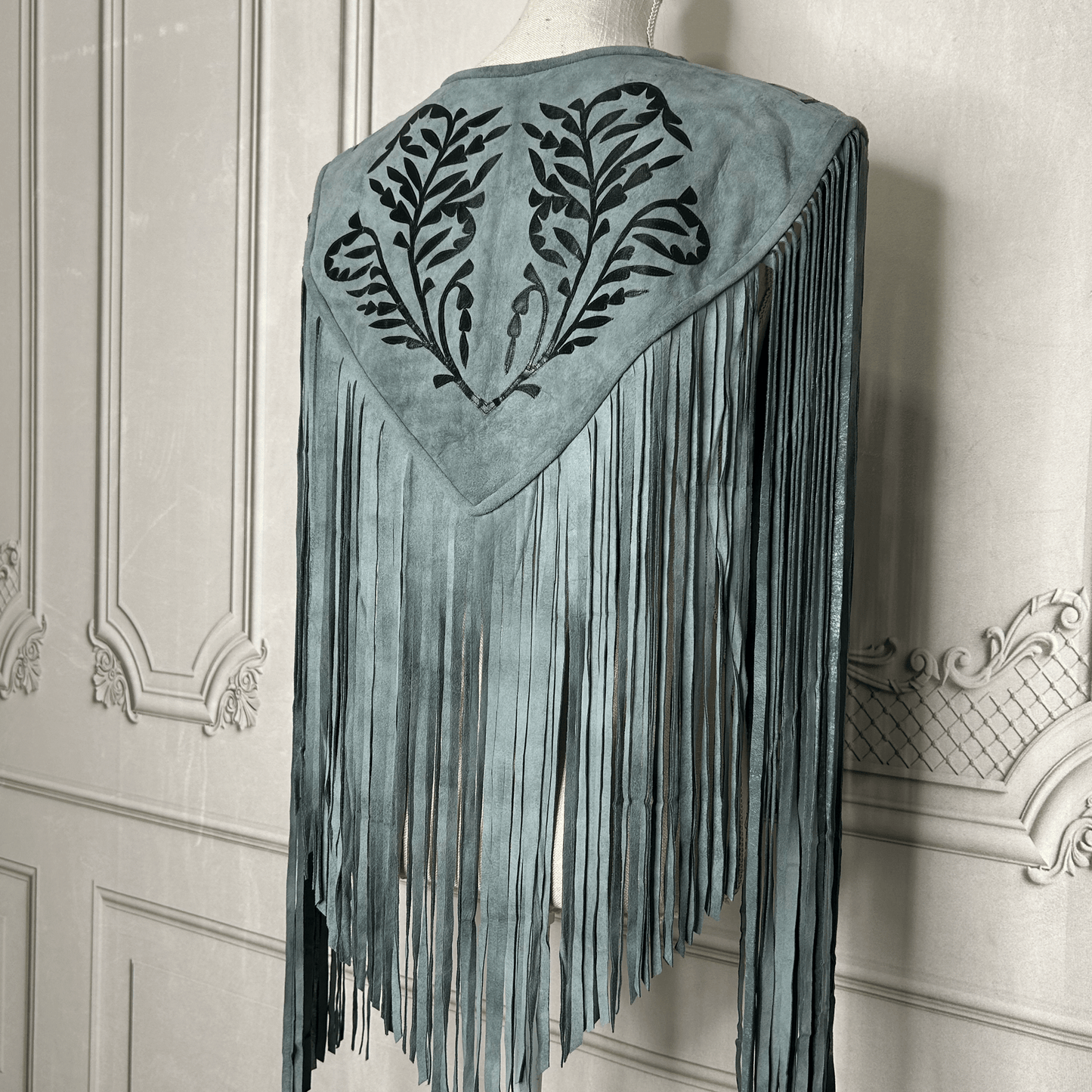 Chalina Tamaulipeca Leather Fringed Cape - Gray w/Black Chalina Tamaulipeca Leather Fringed Cape - Gray w/Black
